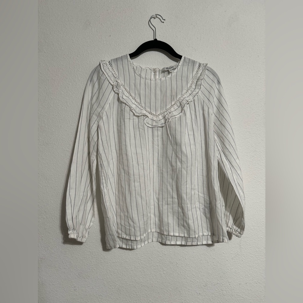 Madewell Ruffle Prairie Pinstripe Top Size xx Small Women